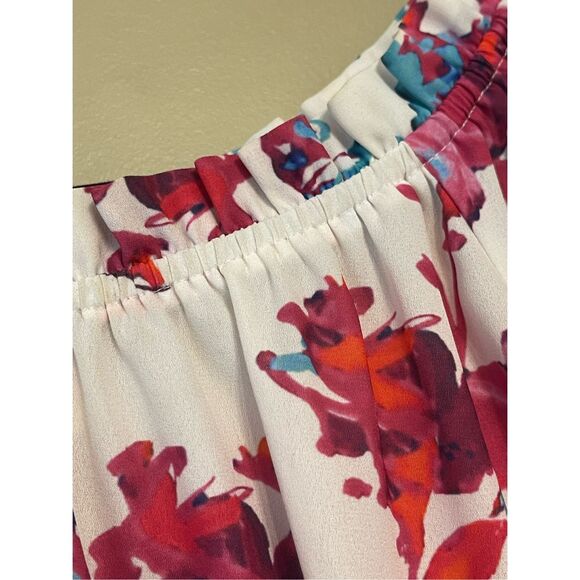 Devlin Womens White Pink Floral Cold Shoulder Off the Shoulder Blouse Medium - Picture 9 of 14